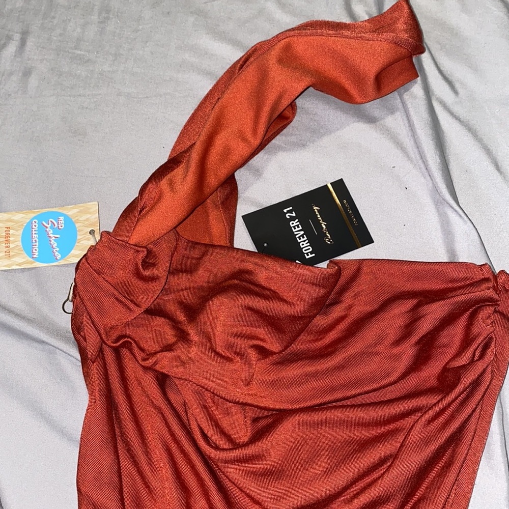 Rust Ruched One Shoulder Mini Dress - Picture 2 of 2